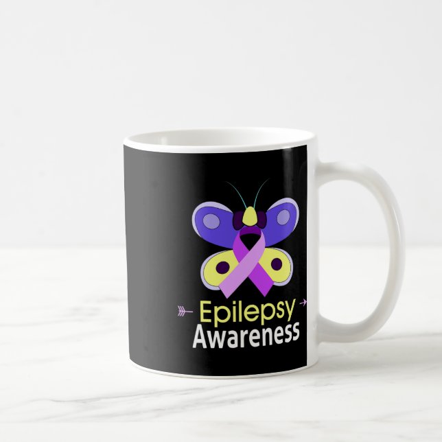 Butterfly Purple Ribbon Epilepsy Awareness Support Coffee Mug (Right)
