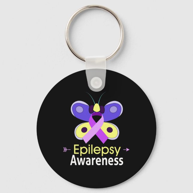 Butterfly Purple Ribbon Epilepsy Awareness Support Key Ring (Front)