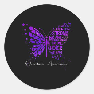 Butterfly Purple Ribbon Overdose Awareness  Classic Round Sticker