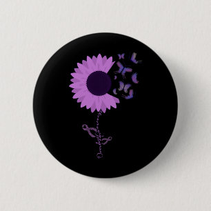Butterfly Purple Ribbon Sunflower 6 Cm Round Badge