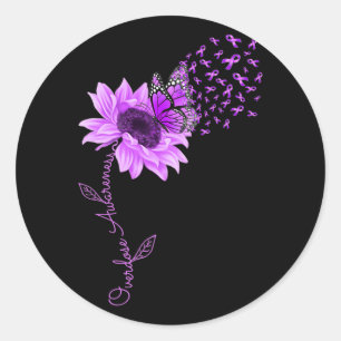 Butterfly Purple Ribbon Sunflower Overdose Awarene Classic Round Sticker