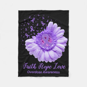 Butterfly Purple Ribbon Sunflower Overdose Awarene Fleece Blanket