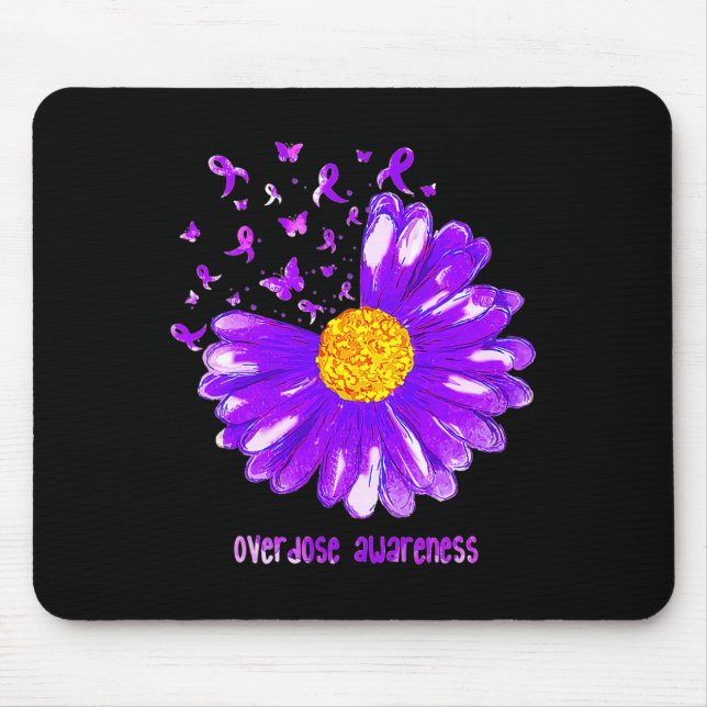 Butterfly Purple Ribbon Sunflower Overdose Awarene Mouse Mat (Front)