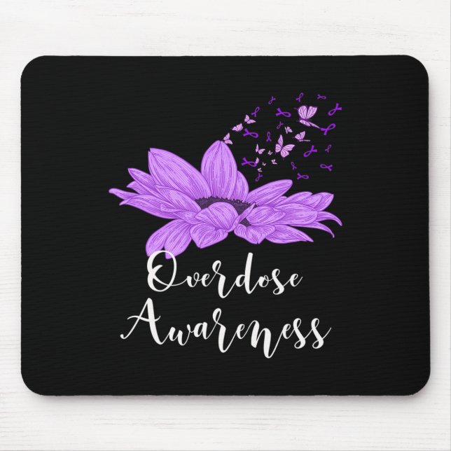 Butterfly Purple Ribbon Sunflower Overdose Awarene Mouse Mat (Front)