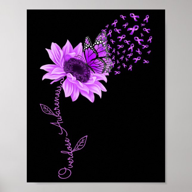 Butterfly Purple Ribbon Sunflower Overdose Awarene Poster (Front)