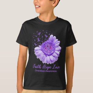 Butterfly Purple Ribbon Sunflower Overdose Awarene T-Shirt