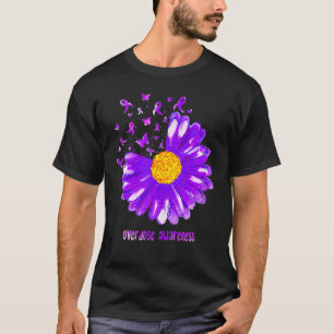 Butterfly Purple Ribbon Sunflower Overdose Awarene T-Shirt