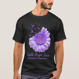 Butterfly Purple Ribbon Sunflower Overdose Awarene T-Shirt