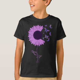 Butterfly Purple Ribbon Sunflower T-Shirt