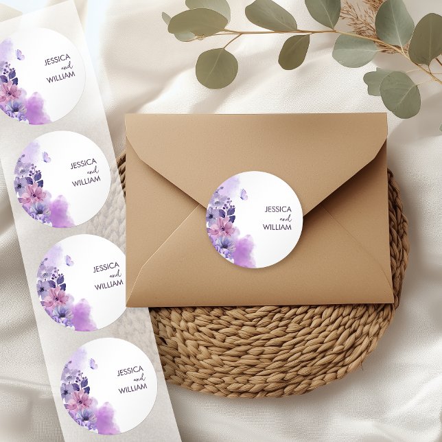 Butterfly Purple Wedding Monogram Sticker (Creator Uploaded)