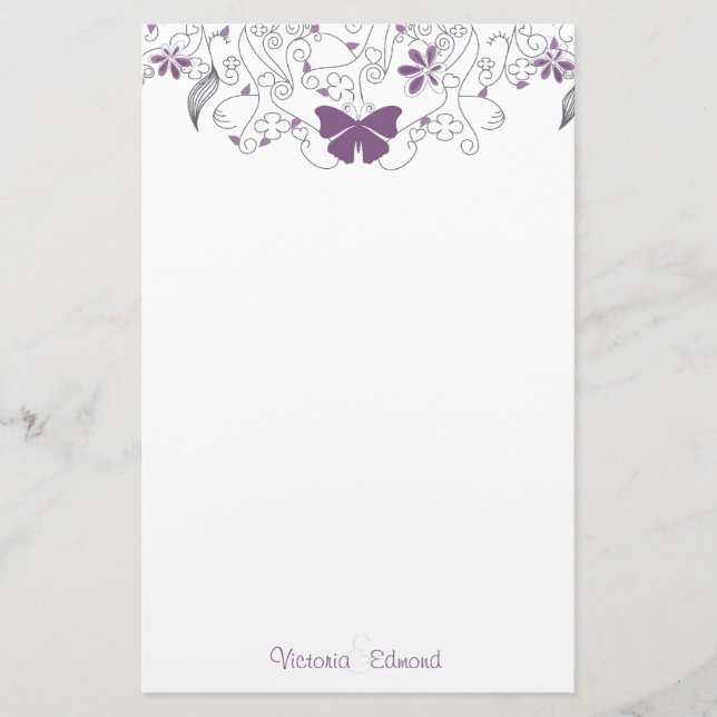 Butterfly Purple Whimsy Personalised Stationery (Front)