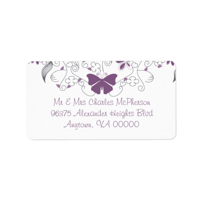 Butterfly Purple Whimsy RSVP Address Labels (Front)