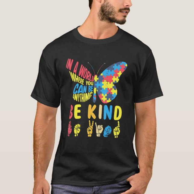 Butterfly Puzzle Be Kind Sign Language Hand Autism T-Shirt (Front)