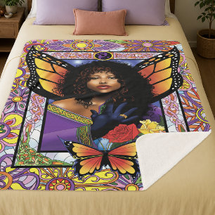 Butterfly Queen Fairy Stained Glass Purple Sherpa Blanket