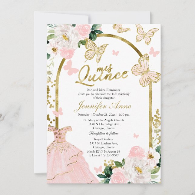 Butterfly Quince Bilingual Invitations (Front)