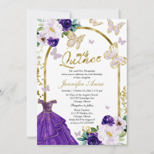 Butterfly Quince Bilingual Invitations Purple Gown