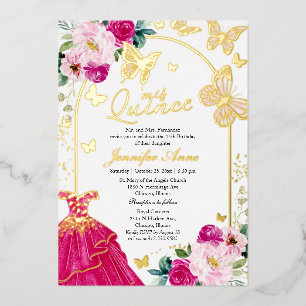 Butterfly Quince Invitations Hot Pink Dress 