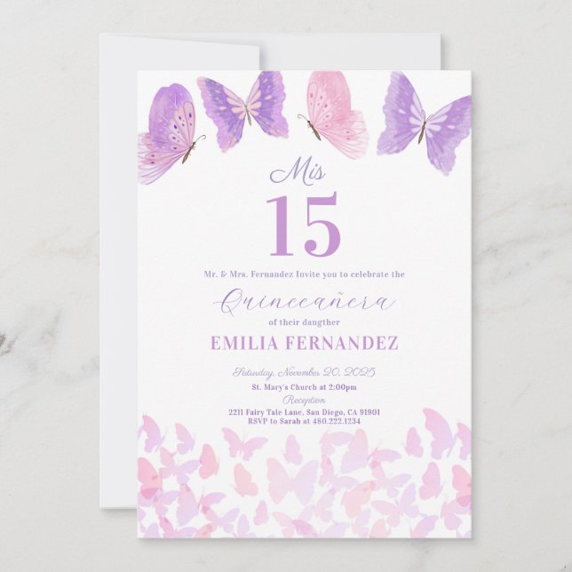 Butterfly Quinceanera 15th Birthday Invitationn Invitation (Front)