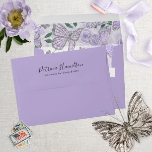 Butterfly Quinceañera Lavender Watercolor Floral Envelope