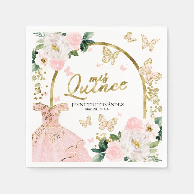 Butterfly Quinceanera Napkins Floral Dress  (Front)