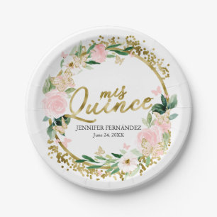 Butterfly Quinceanera Paper Plates Blush Floral
