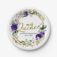 Butterfly Quinceanera Paper Plates Purple Floral