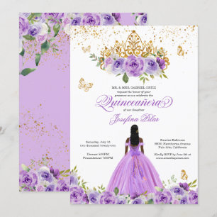 Butterfly Quinceañera Purple Watercolor Flowers Invitation