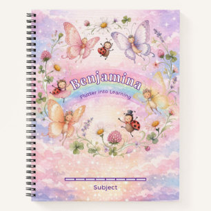 Butterfly Rainbow Girls Pink Floral Fantasy Notebook