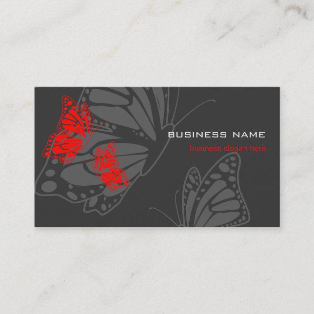 Butterfly Red & Dark Elegant Modern Business Card (Front)
