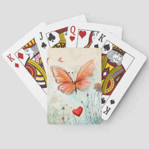Butterfly & Red Heart Playing Cards