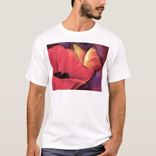 Butterfly Red Poppy Art Floral Painting - Multi T-Shirt