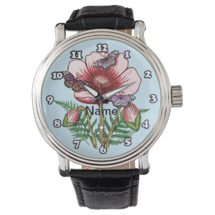 Butterfly Red Poppy  Watch