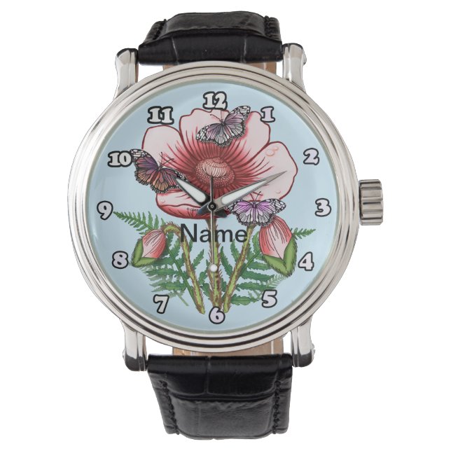 Butterfly Red Poppy  Watch (Front)