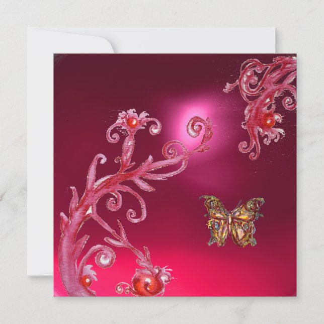 BUTTERFLY  RED RUBY bright pink Invitation (Front)
