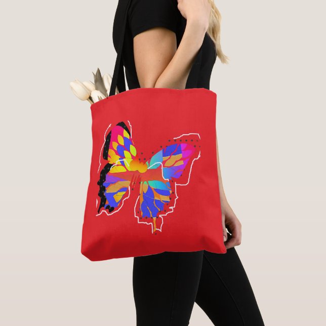 Butterfly Red Tote Bag (Close Up)