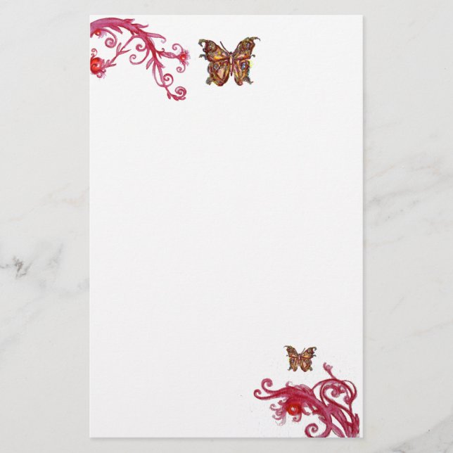 BUTTERFLY , red white Stationery (Front)