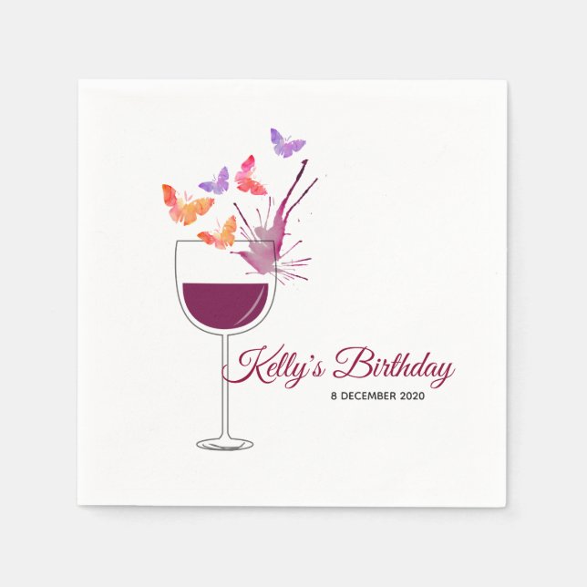 butterfly, red wine,  Cocktail Paper Napkins (Front)