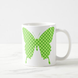 Butterfly, retro dots, shades of lime green coffee mug