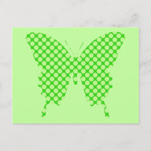 Butterfly, retro dots, shades of lime green postcard