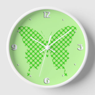 Butterfly, retro dots, shades of lime green wall clock