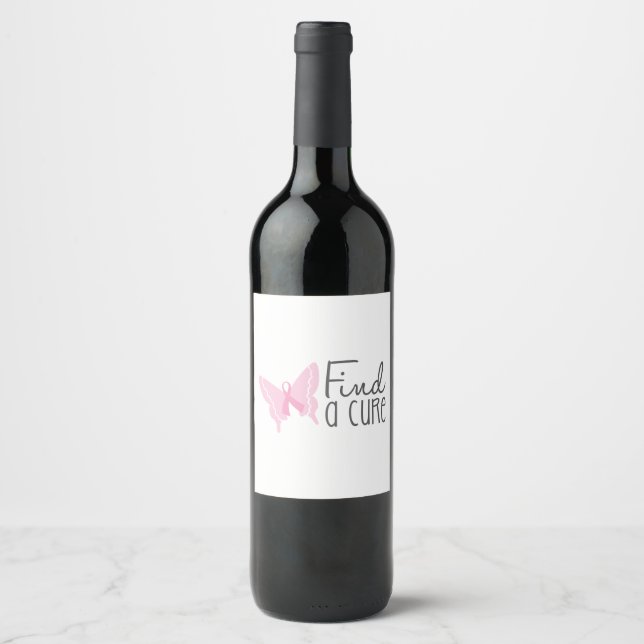 Butterfly Ribbion Breast Cancer Wine Label (Front)