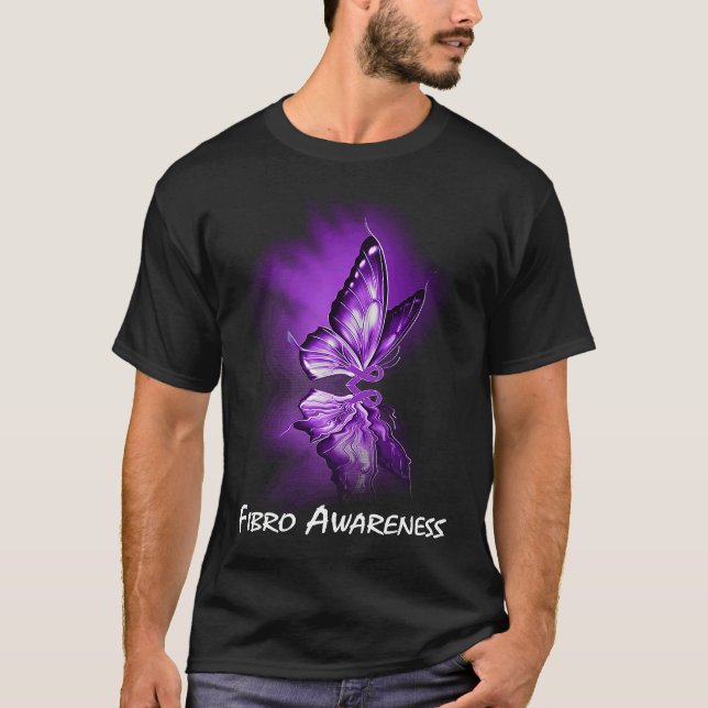 Butterfly Ribbon Fibro Awareness T-Shirt (Front)