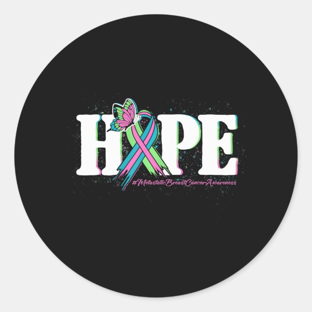 Butterfly Ribbon Hope Metastatic Breast Cancer Classic Round Sticker (Front)