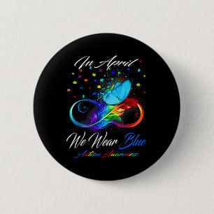 Butterfly Ribbon In April We Wear Blue Autism Awar 6 Cm Round Badge