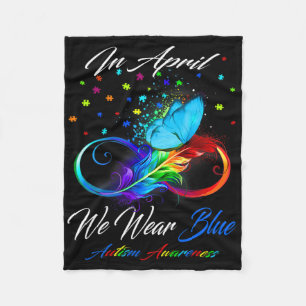 Butterfly Ribbon In April We Wear Blue Autism Awar Fleece Blanket