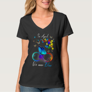 Butterfly Ribbon In April We Wear Blue Autism Awar T-Shirt