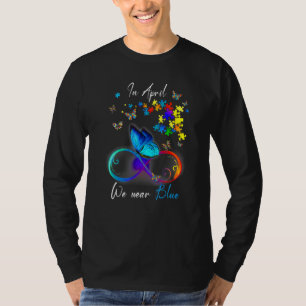 Butterfly Ribbon In April We Wear Blue Autism Awar T-Shirt