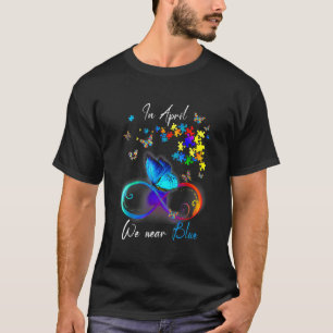 Butterfly Ribbon In April We Wear Blue Autism Awar T-Shirt