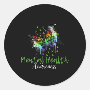 Butterfly Ribbon Mental Health Awareness  Classic Round Sticker