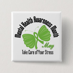 Butterfly Ribbon Mental Health Awareness Month 15 Cm Square Badge